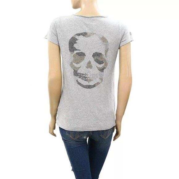 Zadig & Voltaire Tunisien MC Skull Camo Strass T-Shirt Top Tee Gray S New 274645 - Picture 1 of 5